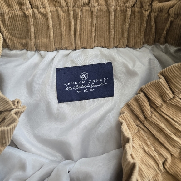 Scallop Corduroy Skirt in Camel by Lauren James Sz M Side Pockets - Picture 9 of 9